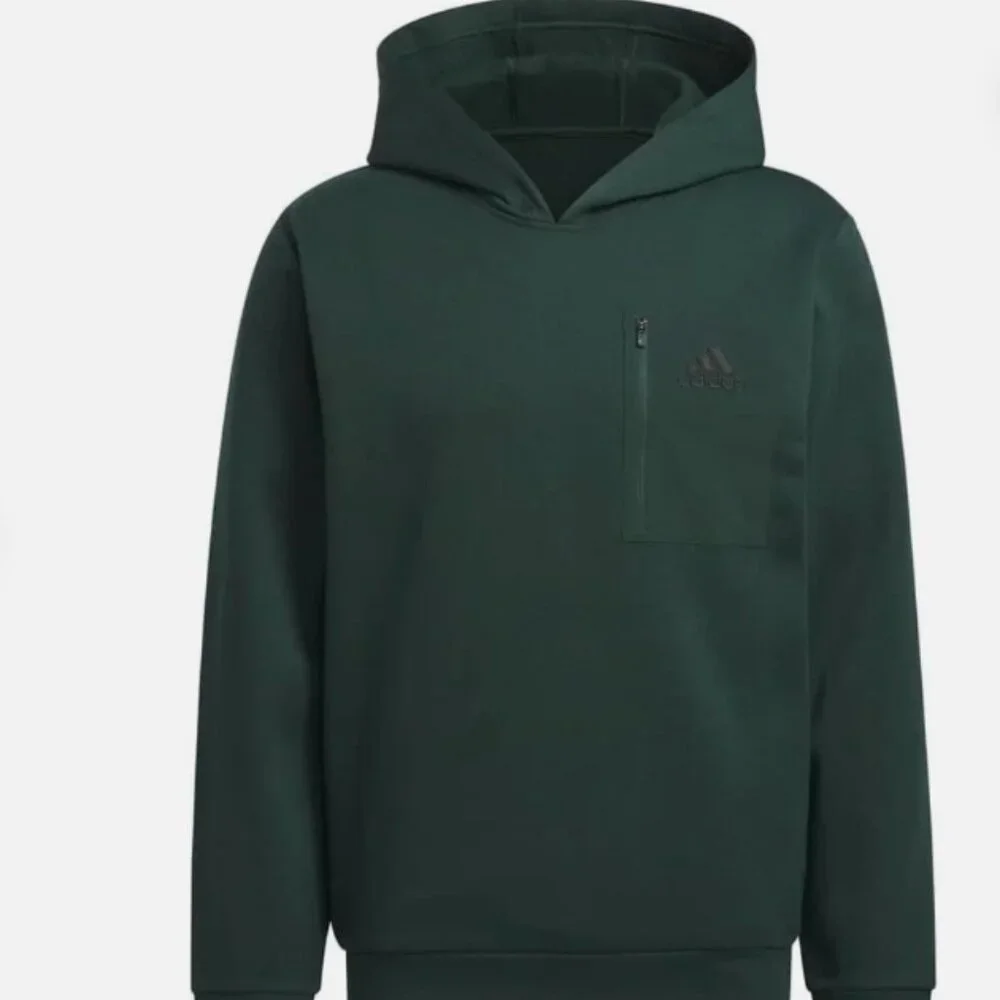 Adidas Hoodie Pullover Sweatshirt Mens Dark Green Zip Kangaroo Pocket Sz L